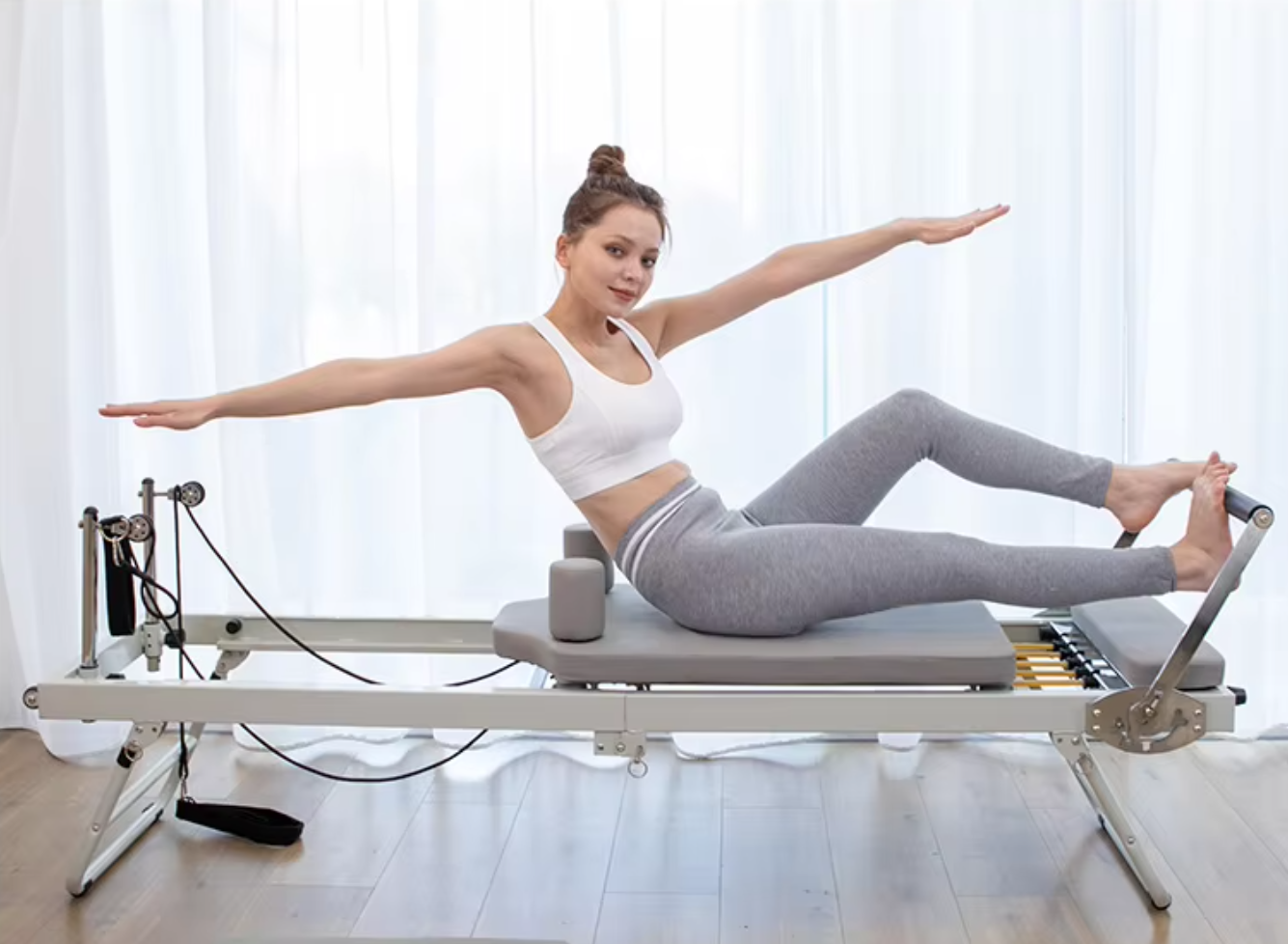 232cm Extended Frame Pilates Reformer Core Bed Durable Yoga Training Equipment Two Types Tension Values Spring Latex Tube Body